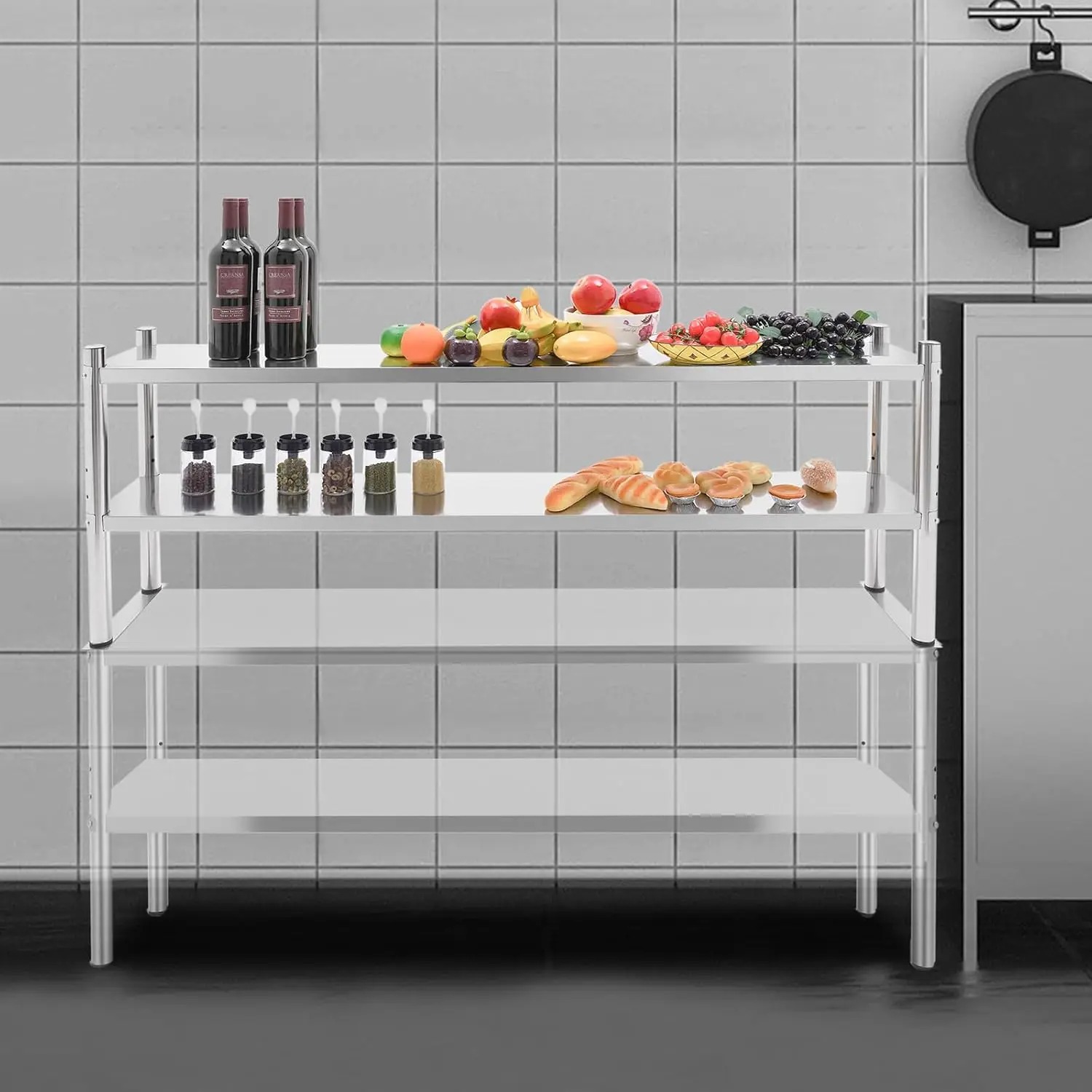 Commercial Kitchen Prep Table With Storage - Prateleira Dupla de Aço Inoxidável, 12