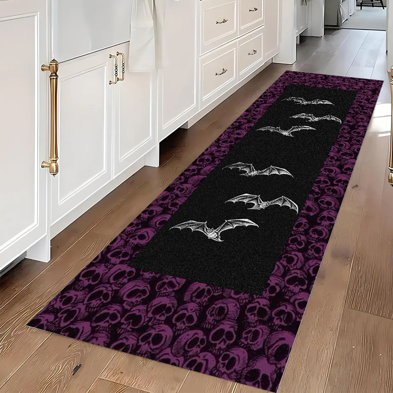 Commercial Kitchen Mats - Tapete Gótico Caveira e Morcego Antiderrapante