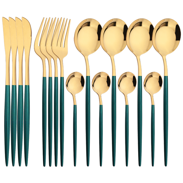 Commercial Kitchen Knife Set - 16 pçs verde ouro louça conjunto