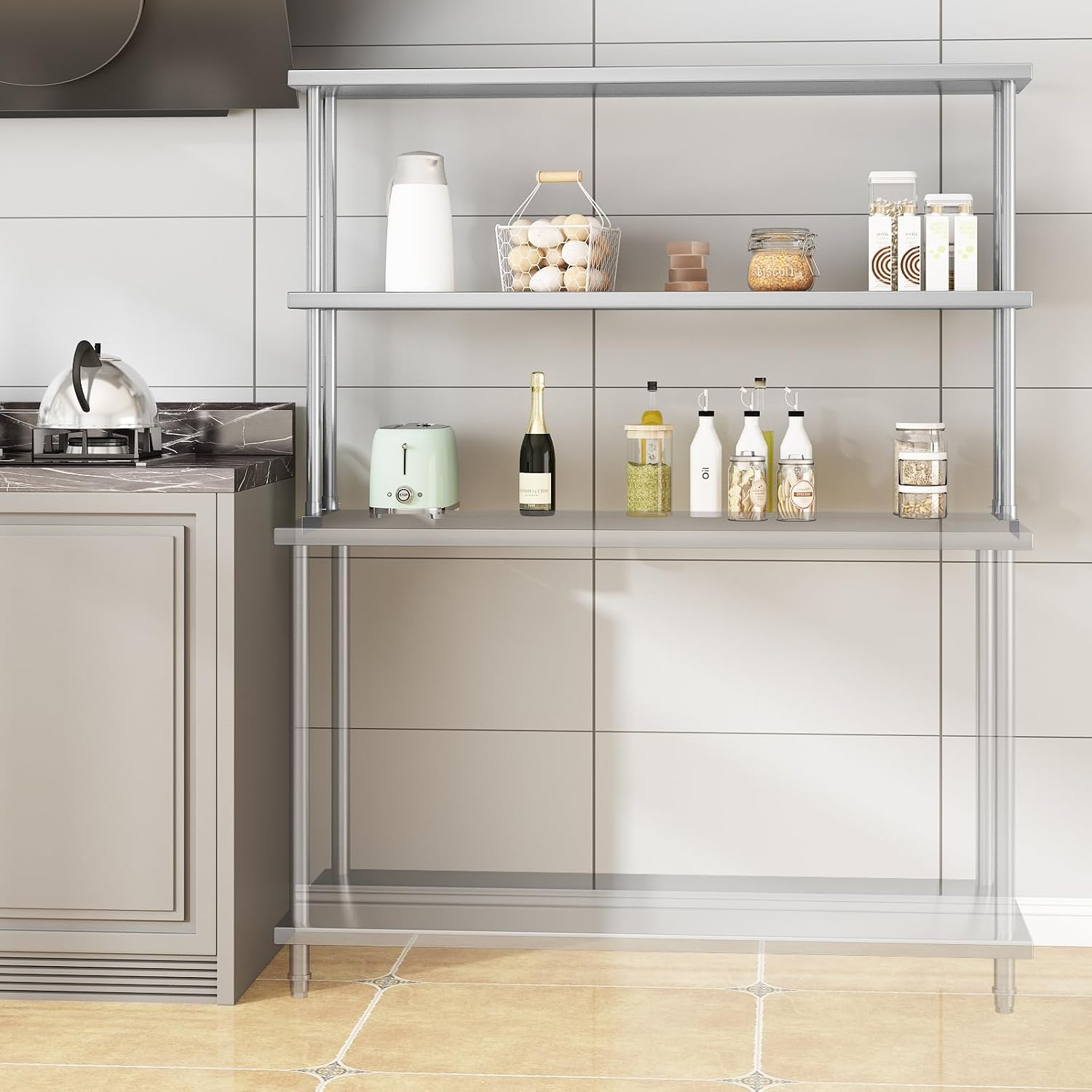 Estante de Armazenamento Dupla - Commercial Kitchen Prep Table With Storage avaliação e preço