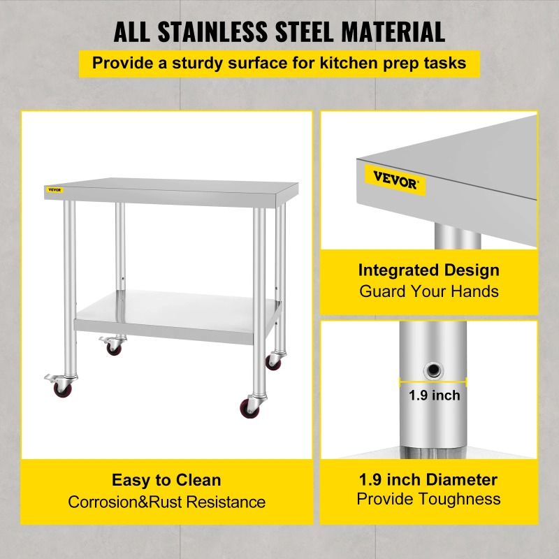 Mesa de Preparação de Cozinha  - Commercial Kitchen Prep Table With Storage avaliação e preço